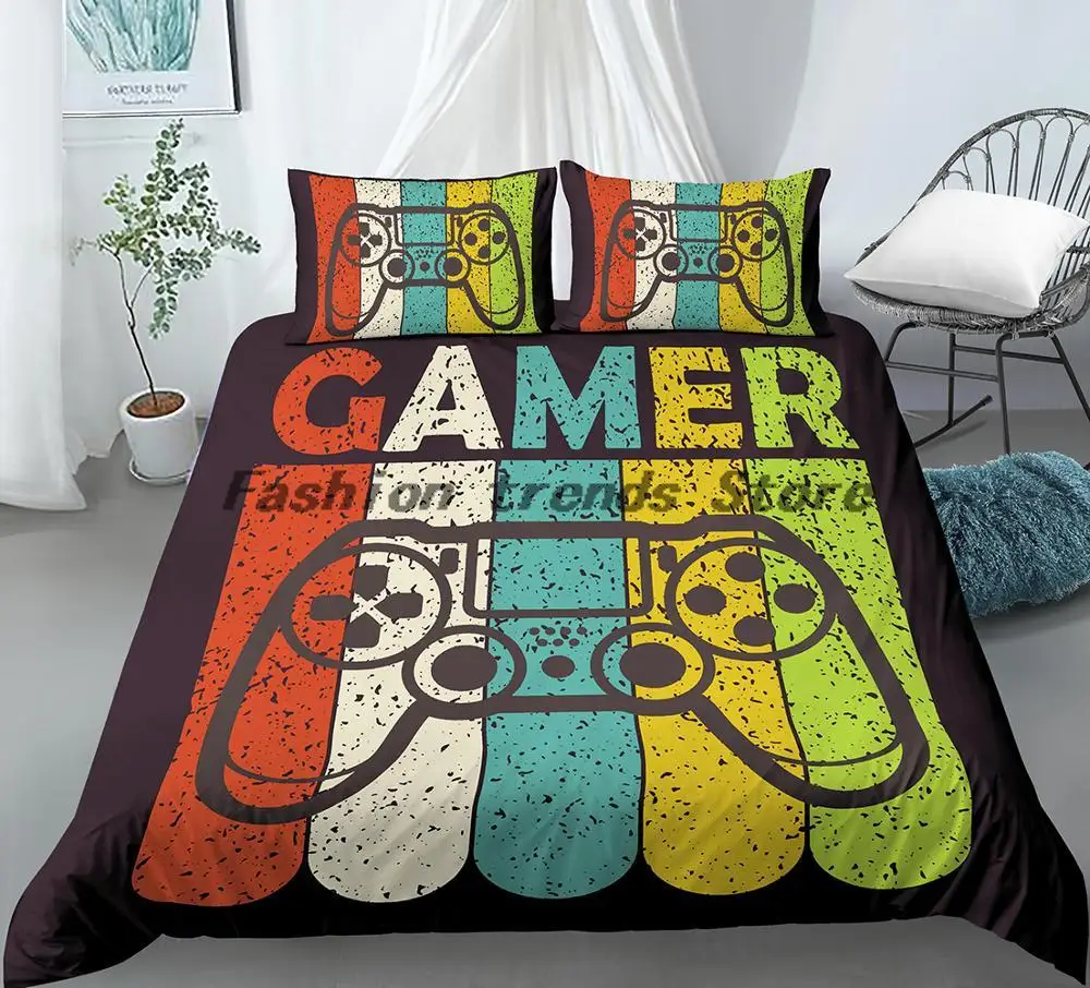 

2/3 Pcs Gamer Duvet Cover Set Cartoon Bedding Kids Boys Girls Bed Set Game Quilt Cover Comforter Cover Gamer Bedding Set