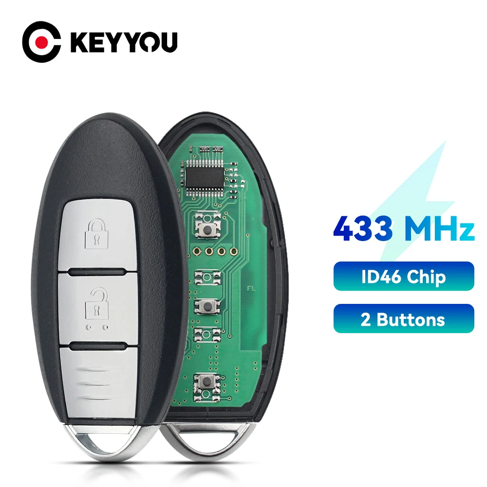 KEYYOU 2 Buttons For Nissan Micra March Leaf Juke F15 Note E12 Tiida after 2012-2016 433Mhz ID46 Chip Remote Car Key