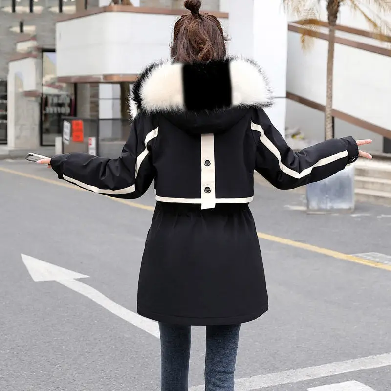 Women Big Fur Collar Cotton Padded Overcoat 2021 Winter Jackets Long Hooded Parkas Female Warm Outwear Parkas Female Hiver Coats