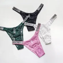 Calzoncillos de encaje con detalle de diamantes de imitación para mujer, bragas de colores, Tanga transparente Sexy para niña, 1 paquete (4)