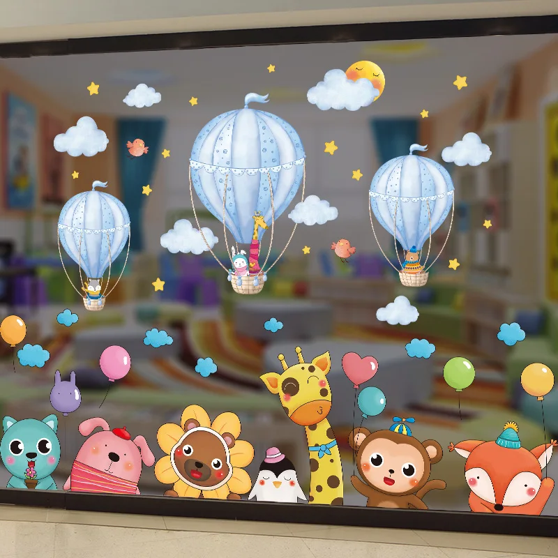 

Cartoon Animals Wall Stickers DIY Hot Air Balloons Wall Decals for Kids Bedroom Baby Room Kindergarten Nursery Home Decoration