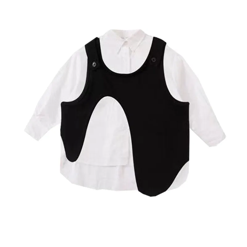

1-7Years New Fashion Spring Autumn Kids 2PC Top Set White Long Sleeve Blouse Shirt+Black Waistcoat Outfits Girls Clothing Sets
