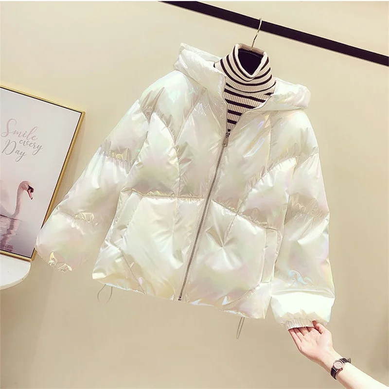 2021 New Winter Jacket Women Short Hooded Coat Women Fashion Parkas Colorful Bright Fabric Jackets Autumn Warm Puffer Jacket