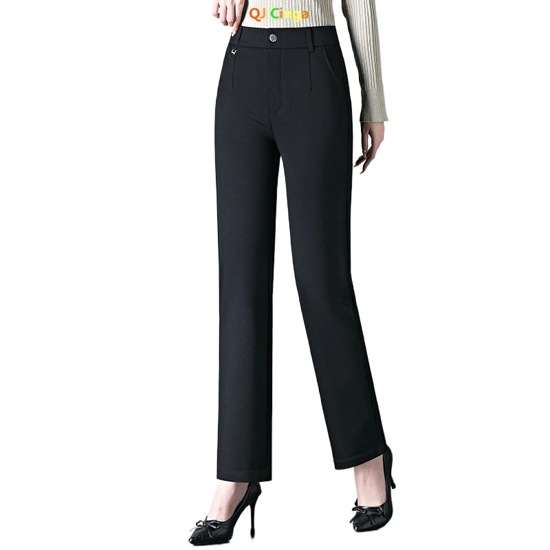 Черные женские брюки азиатского размера с эластичным поясом модные повседневные