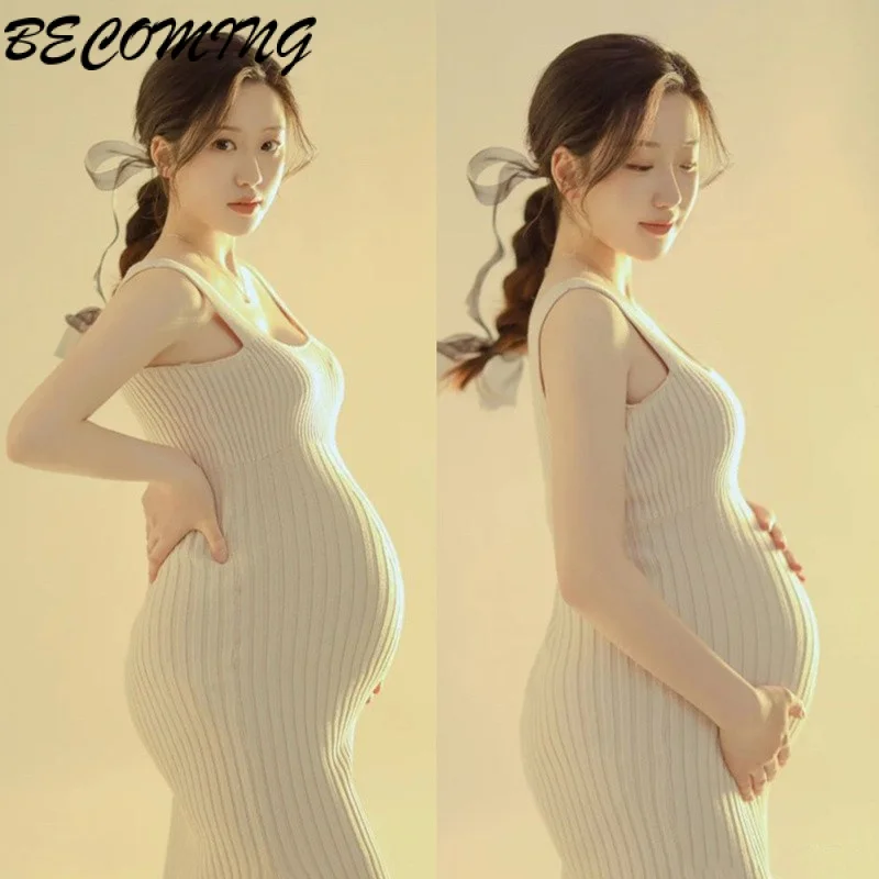 

Photoshoot Dress Maternity Knitted Dress Pregnant Women Stretchy Maternity Photography Dresses Pregnancy Clothes Photo Shoot