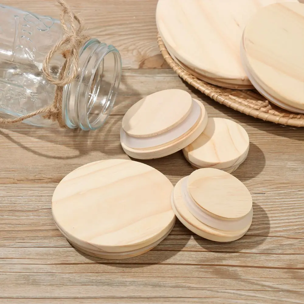 

Various Sizes Reusable Wooden Kitchen Organization Bottle Sealing Caps Canning Storage Mason Jar Lid Wide Mouth Cover Wood Lids