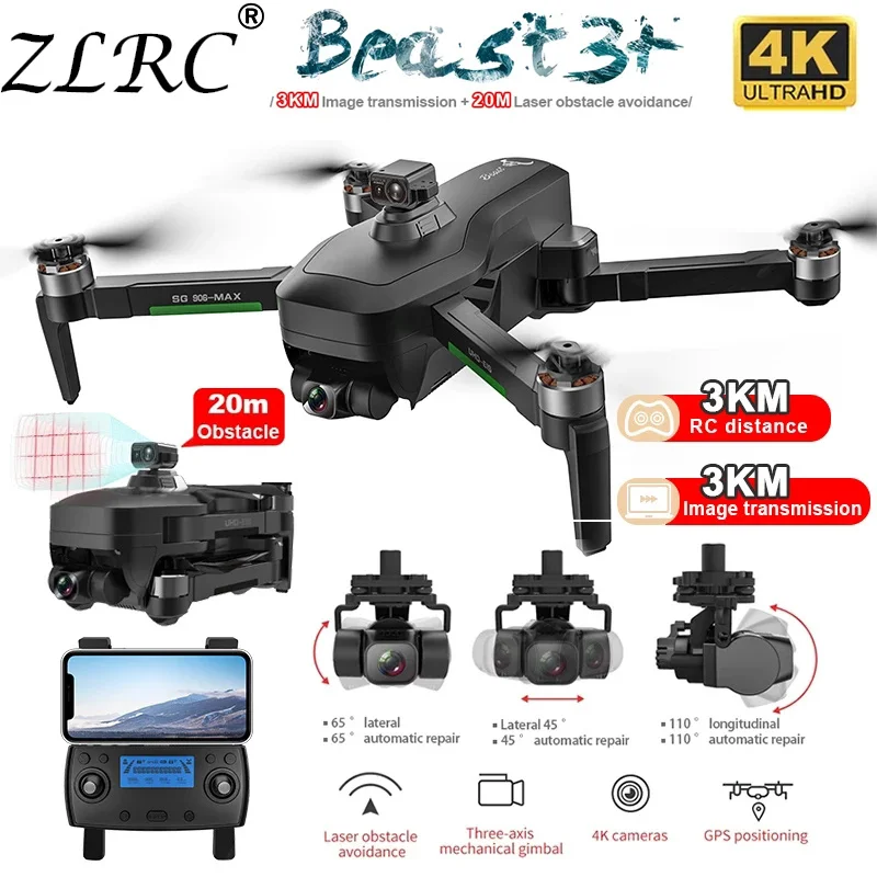 

Дрон ZLRC SG906 Max1 с камерой 4K, профессиональный фотоаппарат, Wi-Fi, 3-осевое расстояние, карданный подвес, бесщеточный Квадрокоптер, FPV GPS Дрон VS F11s 4K...