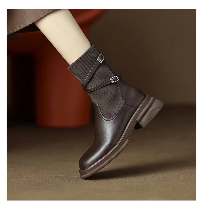 Women Retro Sock Boots Shoes 2022 Winter Platform Ladies Jenny Boots Female Classic Leather Booties Autumn Vintage Woman Shoes