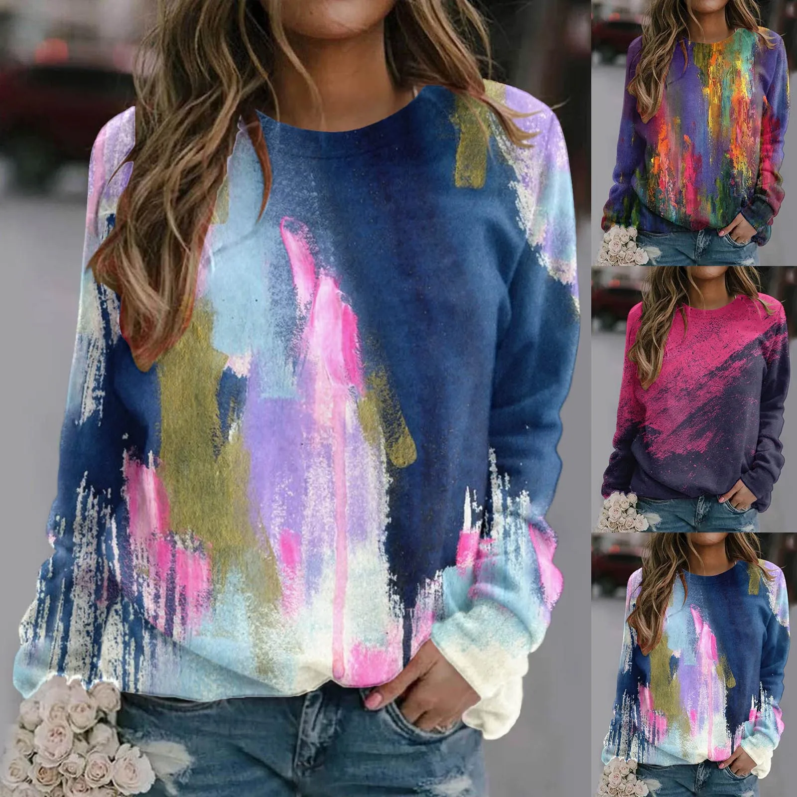 

Women Casual Tie Dye Printing Sweatshirt Top Long Sleeved Sweatshirt Casual Pullover Top Light Zip Hoodie Women