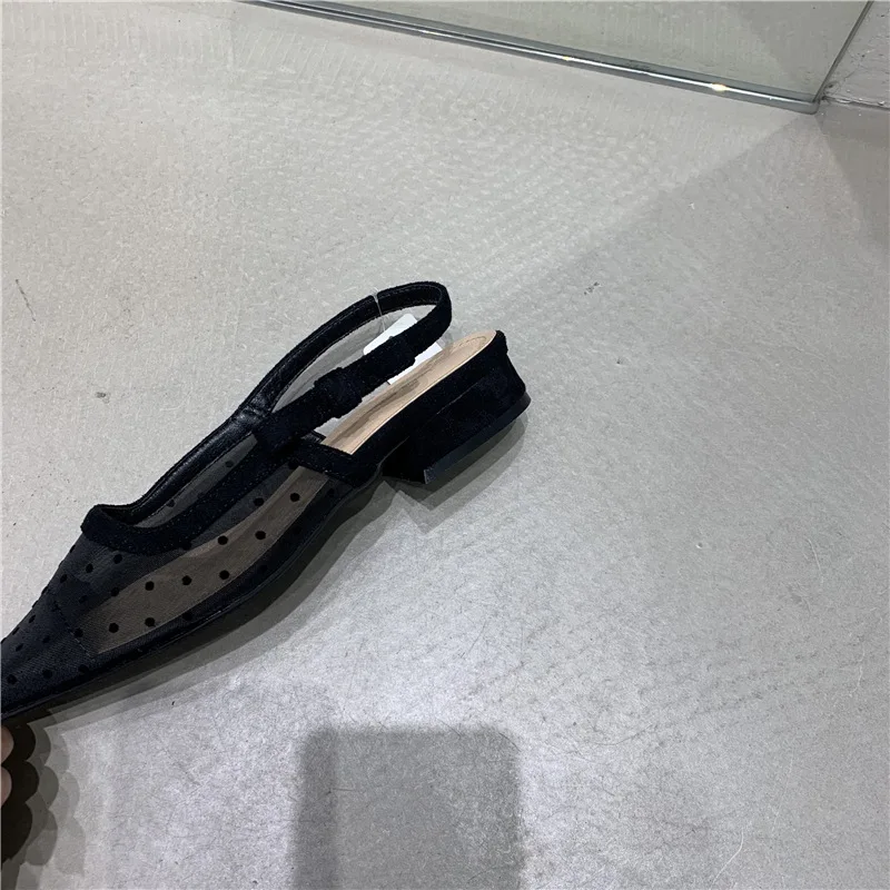 French Fairy Mesh Polka-dot Low-heeled Shoes 2022 Spring and Summer New Bow Sandals Women's Shoes Loafers Women Sandals