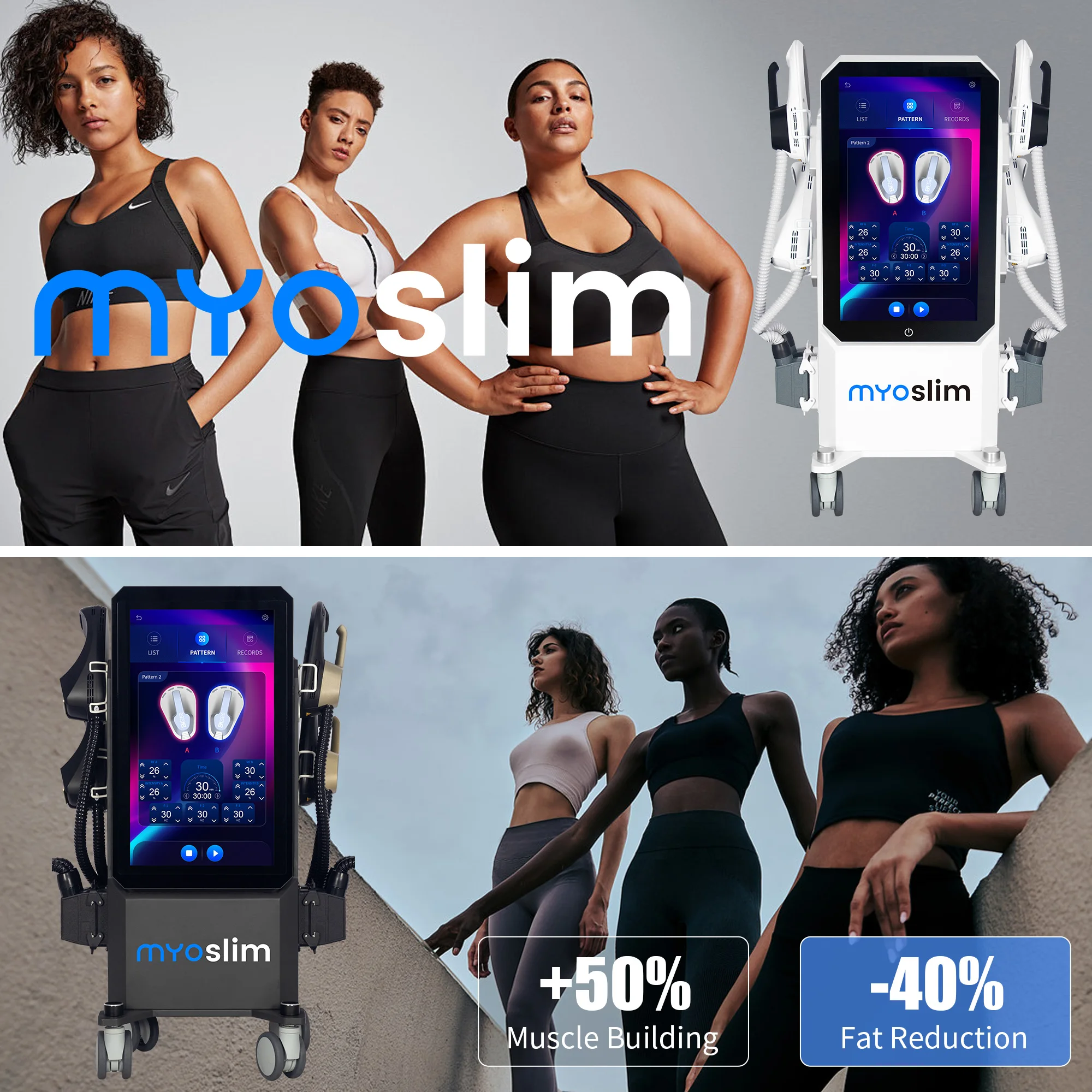 Фото Новая усовершенствованная модель MYOslim PRO 6500W NEO Nova: аппарат для коррекции фигуры, EMS, EMT, RF, стимулятор тазового дна, для подтяжки ягодиц, салонное оборудование №3