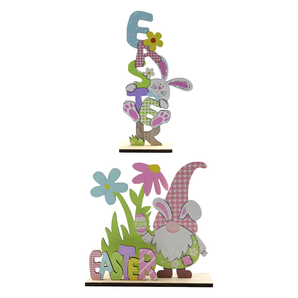 

2pcs Lovely Bunny Wooden Adorns Classic Easter Decors Adorable Wooden Ornaments