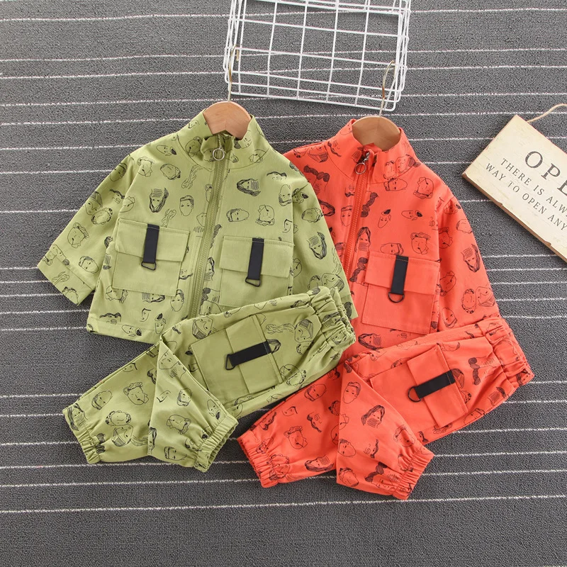 

Spring And Autumn Boys Cotton Casual Suits New Children's Fashion Long Sleeve Jacket Korean Edition Handsome Two-Piece Trend