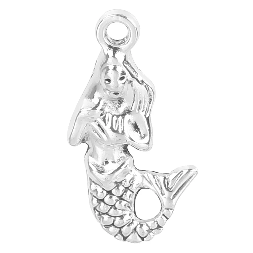 

15Pieces Fashion Silver Color Mermaid Zinc Alloy Fish Animal Charms Pendants For Necklace Jewellery Making Accessories 22x12mm