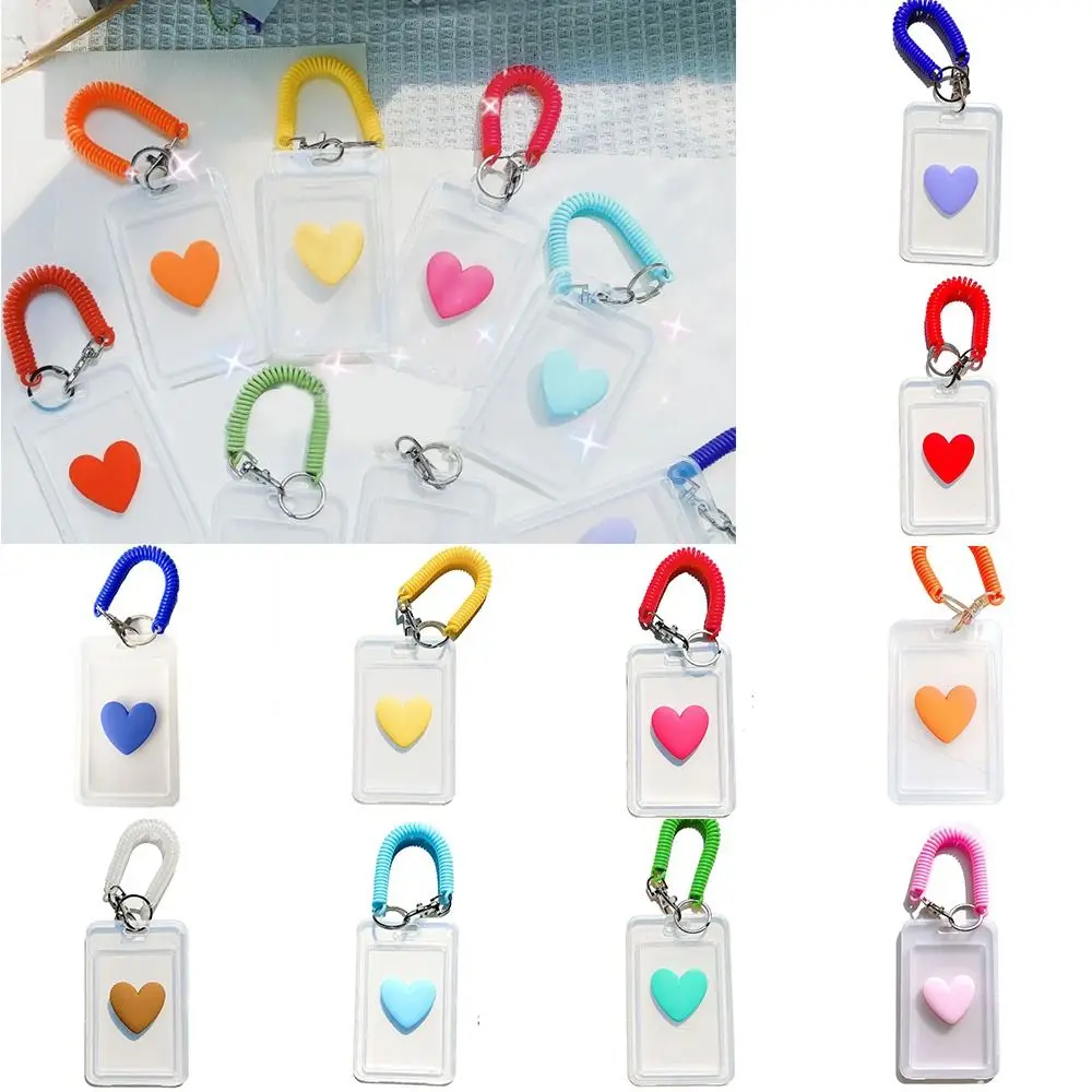 

С брелоком, прозрачный держатель для карт, любовь, сердце, эластичный ремешок, брелок, пластиковый женский Чехол для карт в Корейском стиле
