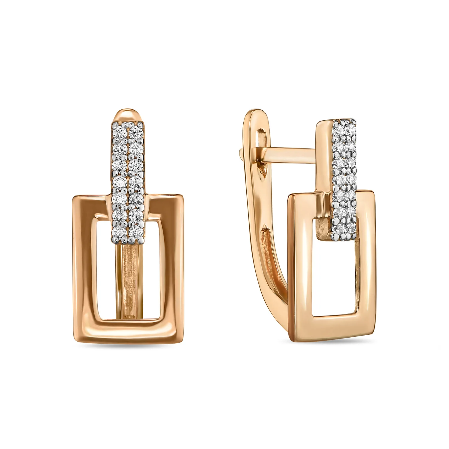Золотые серьги c фианитом 585 пробы MIUZ Diamonds (Московский ювелирный