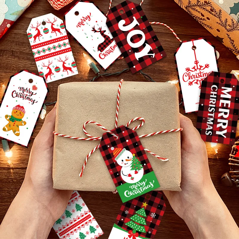50шт с Рождеством Христовым Подарочные бирки со строками Xmas Decor Печатные бумажные