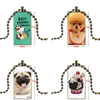 reasonal price for women children pug puppy dog necklace with steel plated glass cabochon choker long pendant rectangle black