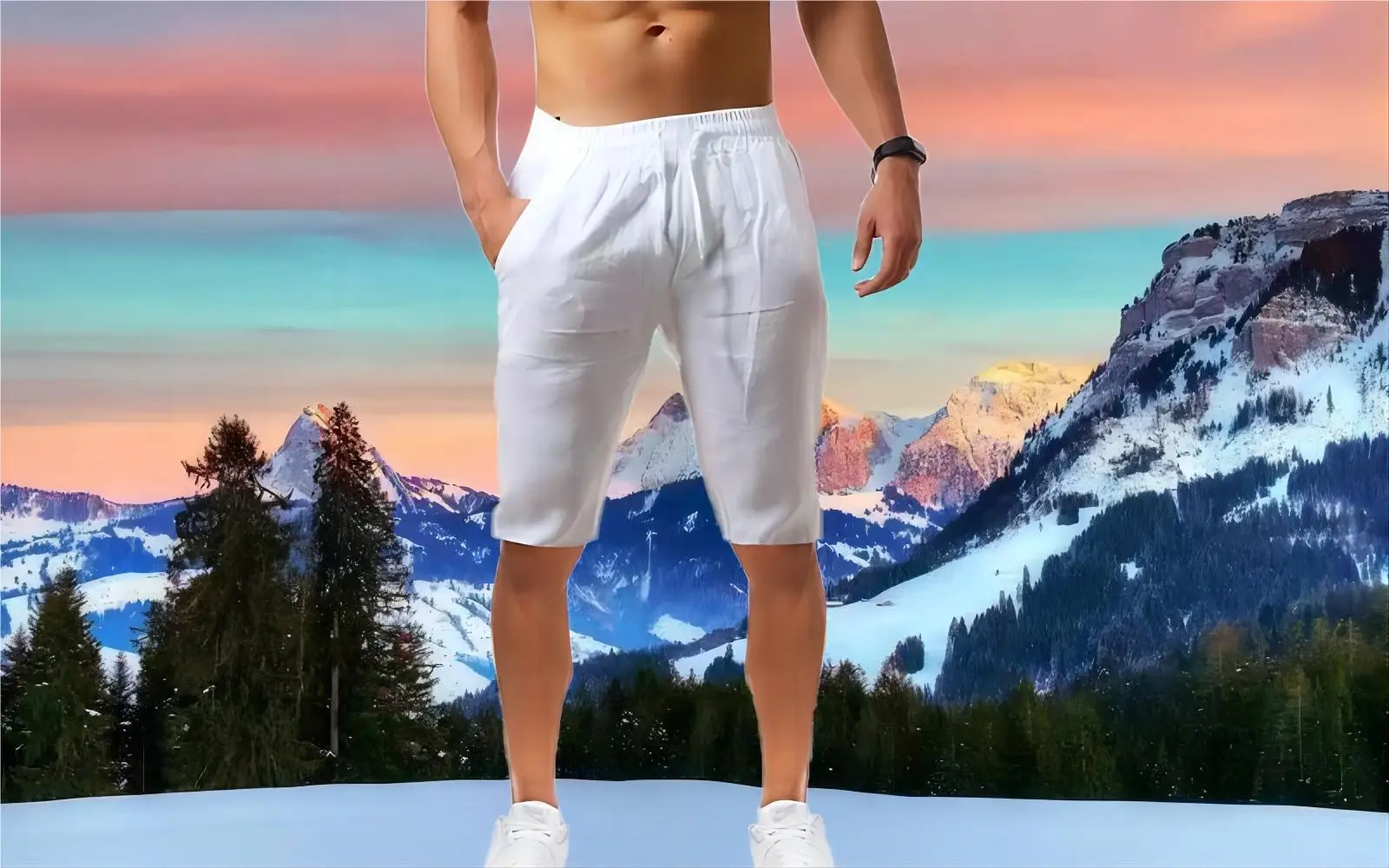 Шорты мужские спортивные из хлопка и льна удобные дышащие Короткие штаны с