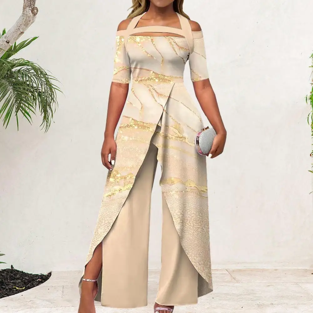 

Женский комбинезон с открытыми плечами, с лямкой через шею, женский комбинезон с мраморным принтом, боди с коротким рукавом и асимметричным подолом, Ажурный комбинезон