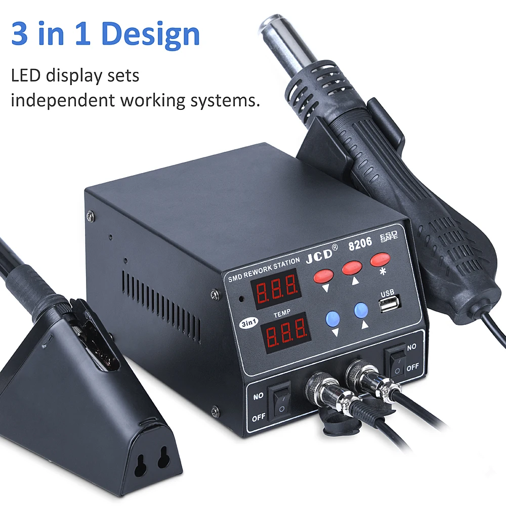 3 IN 1 Hot Air Gun Soldering Iron 800W Soldering Station USB Connector Rework Station For Phone BGA Welding Repair Tools JCD 889