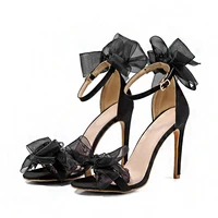 sandals woman summer 2022 ladies elegant pumps sexy wedding party fashion black bow silk fairy high heels shoes for female