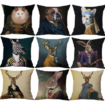 45X45cm Nordic Fashion Animal Rabbit Zebra Giraffe Elephant Deer Pug Horse Cushion Cover Sofa Decorative Throw Pillow Case