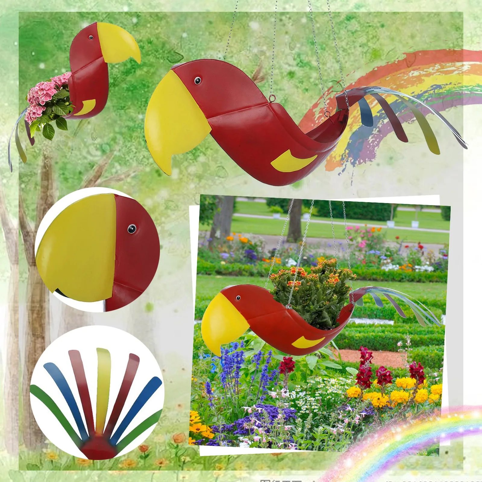 

Flying Parrot Flower Pot Outdoor Hanging Planter Parrot Planter Home Decor Flowerpot Succulent Planter Green Plants Supplies L*5