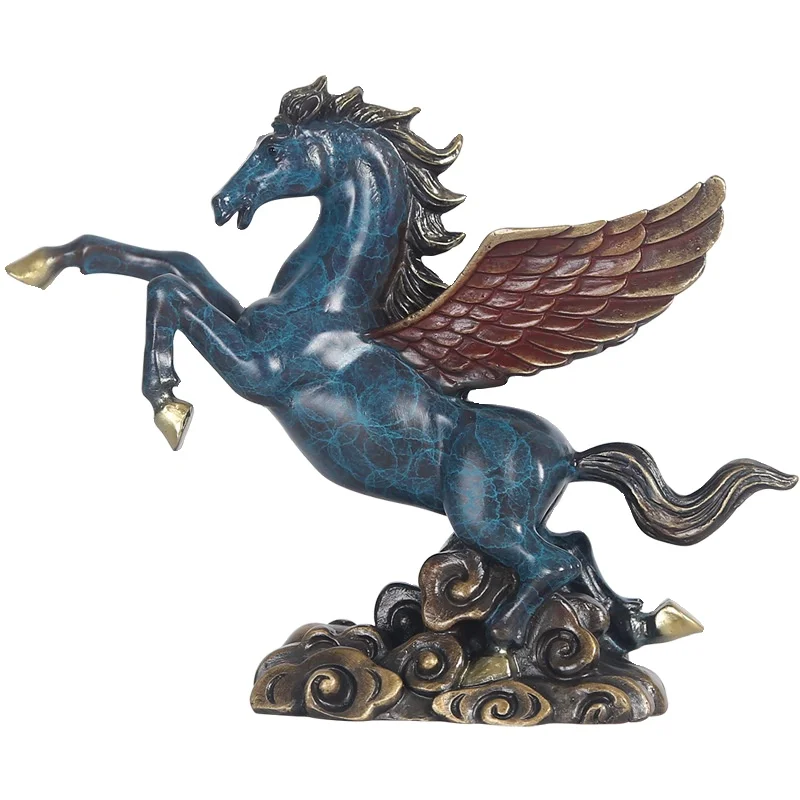

MOZART Brass Horse To Success Decoration Small Pegasus Home Decoration Living Room Entrance Car Decoration Ornament Blue