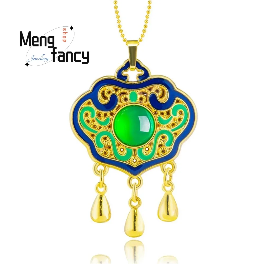 Подлинный натуральный зеленый агат медный позолоченный кулон со льдом