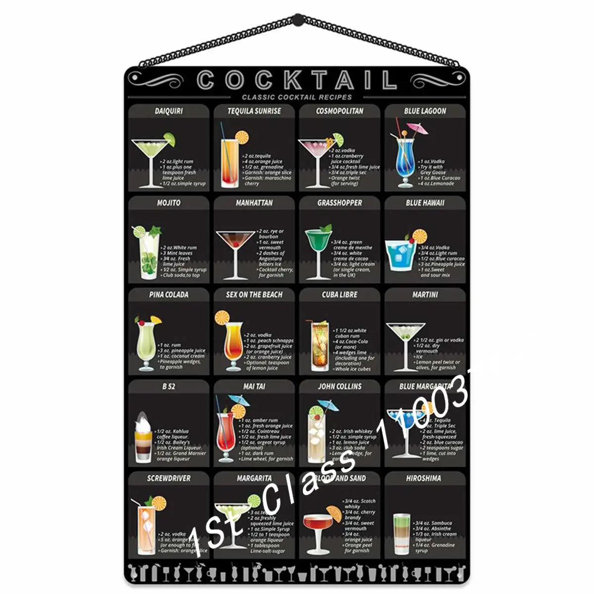 

Metal cocktail Menu Tin Sign Retro Mixology Recipe Lovers Guide Bar Pub Iron Chain Hanger Decor Drink Alcoholic Poster Rustic
