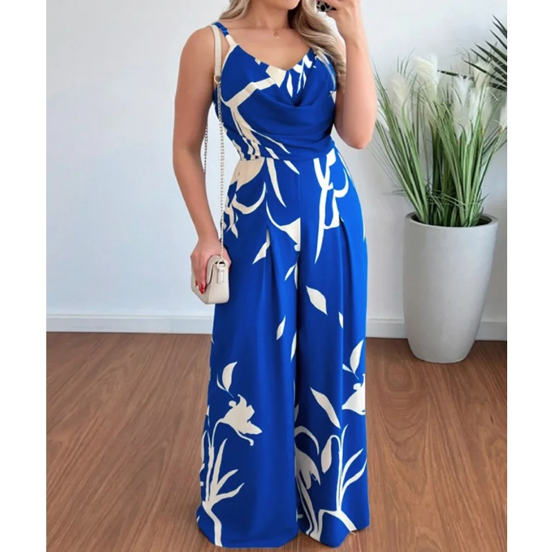 Женский комбинезон с поясом на резинке Ажурный тропическим принтом спине и