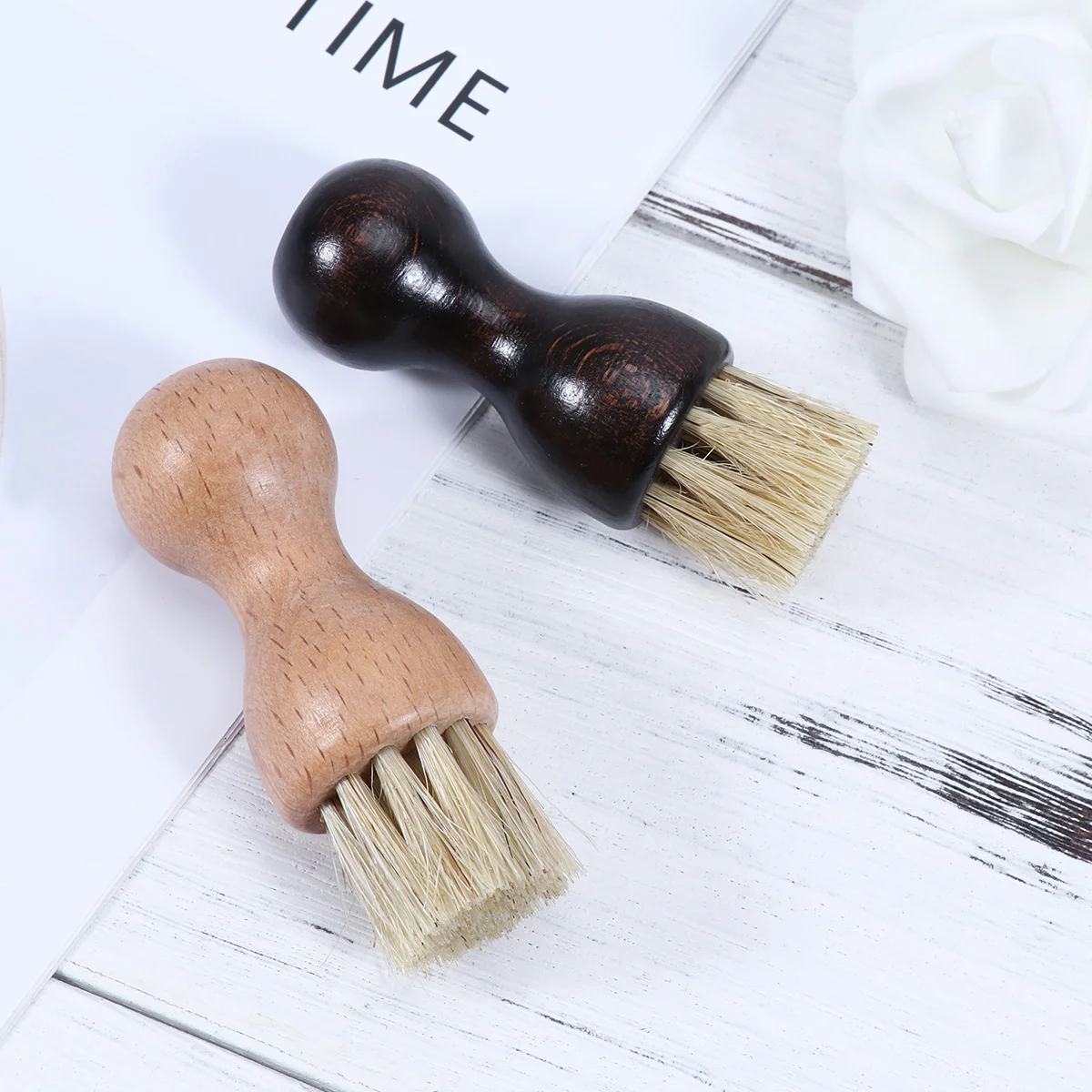 2Pcs Hair Beech Handle Athletic Shoe Cleaneres Household Gadgets Dauber Brush Shoe Brush Boot Polish Applicator Shoe Shine