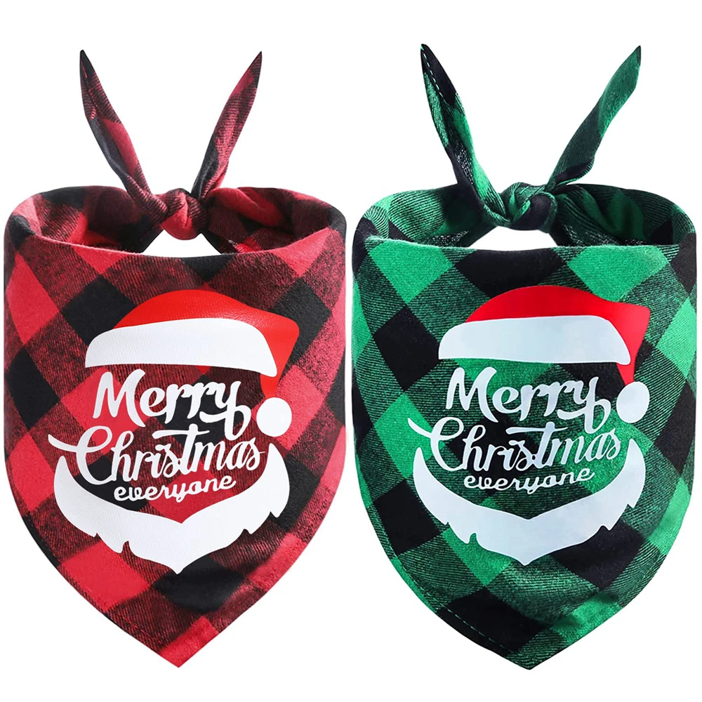 

Двусторонняя Рождественская бандана для собак, Мягкая тканевая бандана в клетку буйвола с уникальным рождественским принтом и снежинками ...