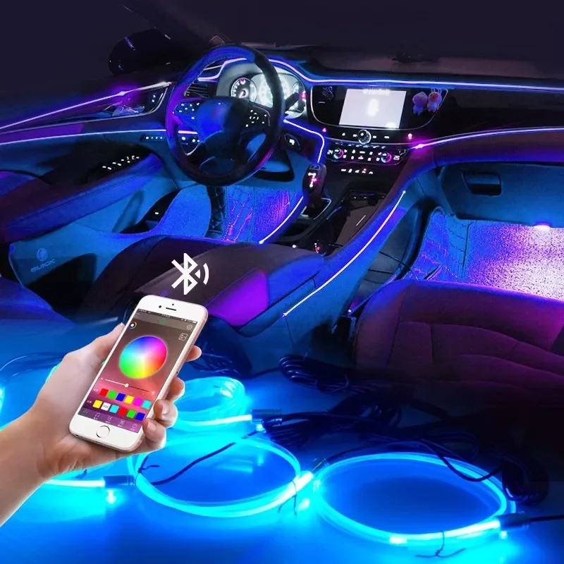 

NEW2023 Led Car Interior Decorative Ambient Light Backlight EL Neon Strip RGB Multiple Modes App Sound Control Auto Atmosphere L