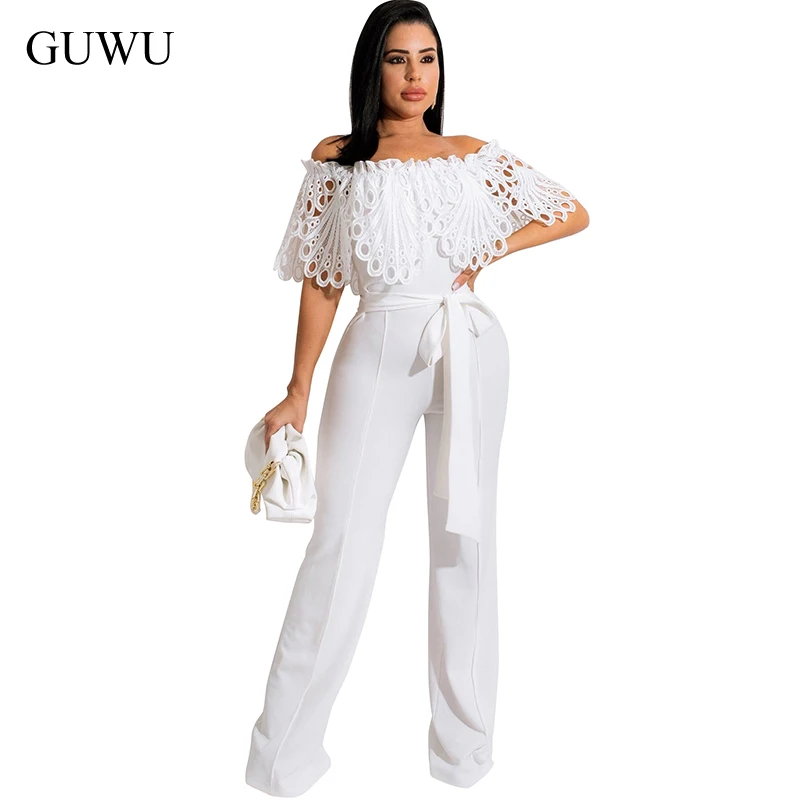 

GUWU Floral White Lace Crochet Rompers Womens Jumpsuit Sexy Night Club Bodycon Bandage Party Summer 2022 Solid Elegant Playsuits