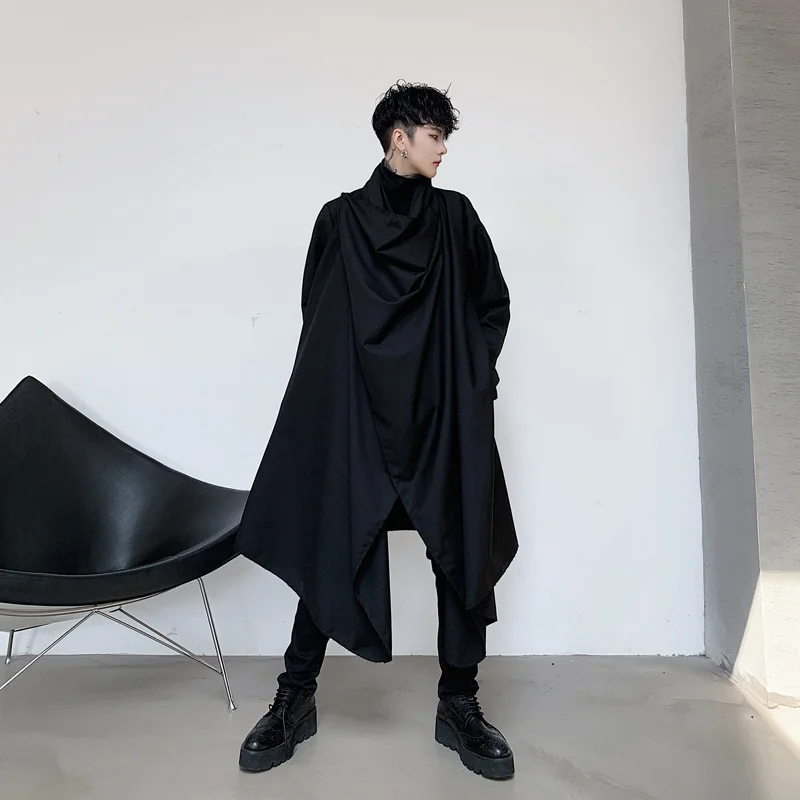 

new dark Autumn department personality Collar Design Men's medium-length loose windbreaker hairdresser youth jacket fashion