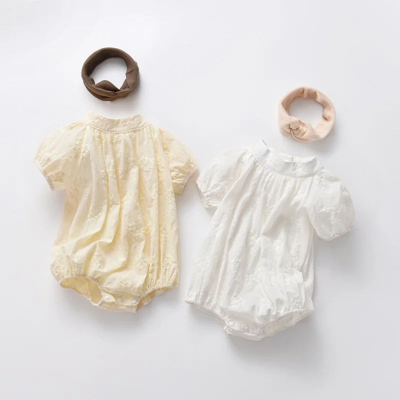 

2022 baby summer clothes girl baby baby romper girl solid color short-sleeved stand-up collar breathable triangle romper