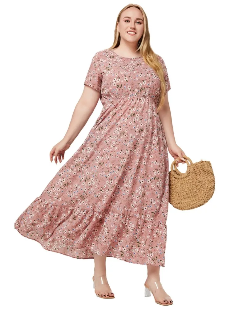 Женское летнее длинное платье с цветочным принтом свободное плиссированное