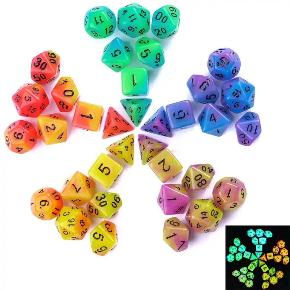 5 комплектов / 35 комплектов светящихся костей DND D4 D6 D8 D10% D12 D20 для настольных игр WarHammer RPG