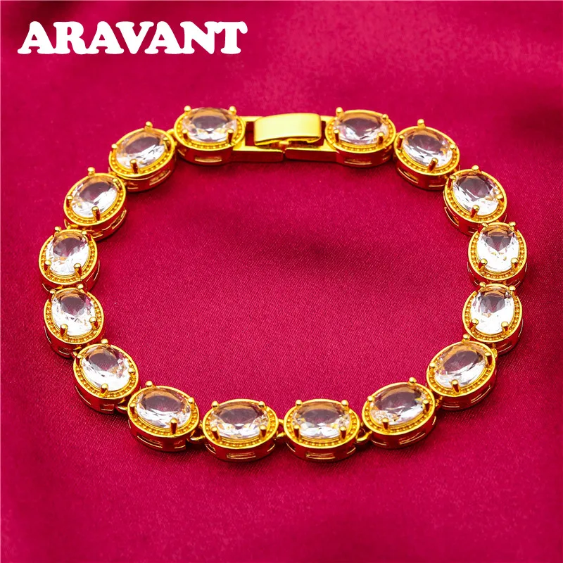 Фото Серебряные браслеты ARAVANT 925 пробы с 18-каратным золотом и овальными красными цирконами для женщин, модные украшения №2