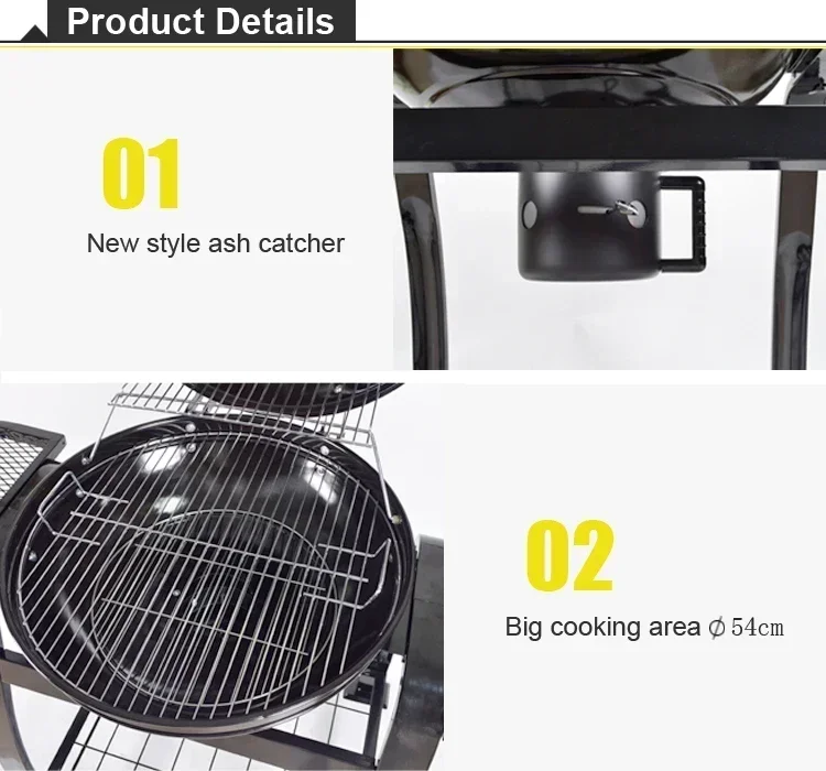 Фото #For Outdoor Two Side Table Black Trolley Kettle Bbq Grill Portable Charcoal Barbecue Grill №4