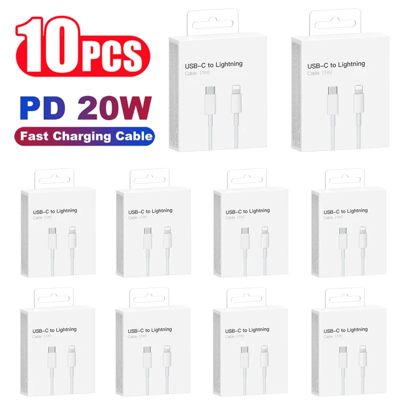 

10 PCS Wholesale 20W PD Fast Charging Cable for iPhone 14 13 12 11 Pro XS Max 8 Plus iPad Air 2 USB-C to Lighting Cable With Box