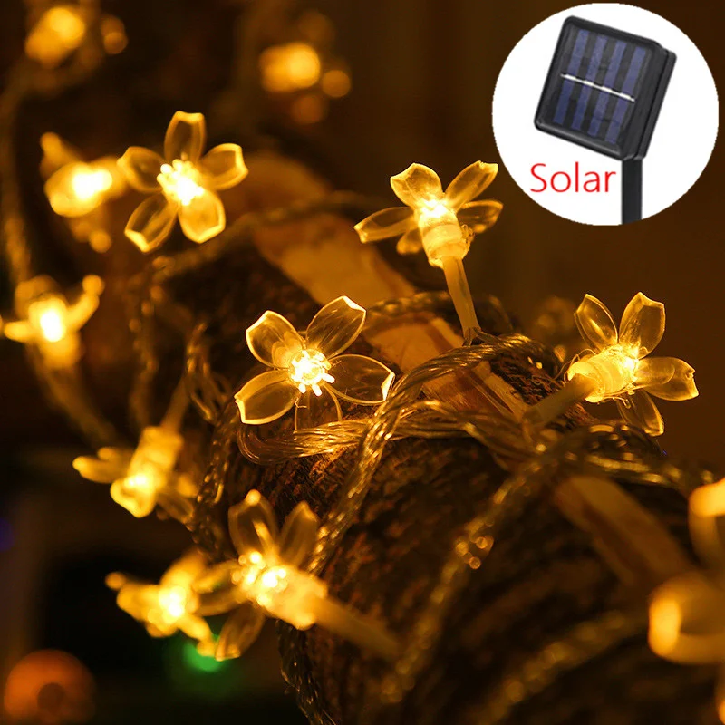 

5/7/12m Solar LED Cherry Blossoms Garland Fairy Lights String Waterproof Outdoor Lamp Christmas Lights Party Holiday Decoration