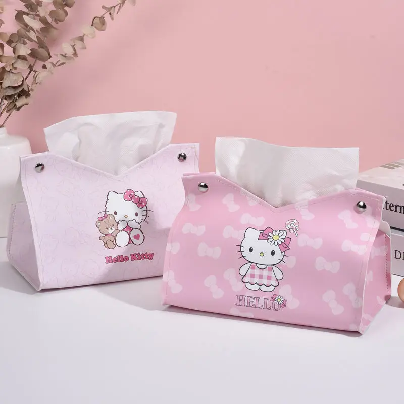 

Kawaii Hello Kitty коробка для хранения салфеток Sanrio для общежития автомобиля Бытовая коробка для салфеток из искусственной кожи коробка для хранения салфеток