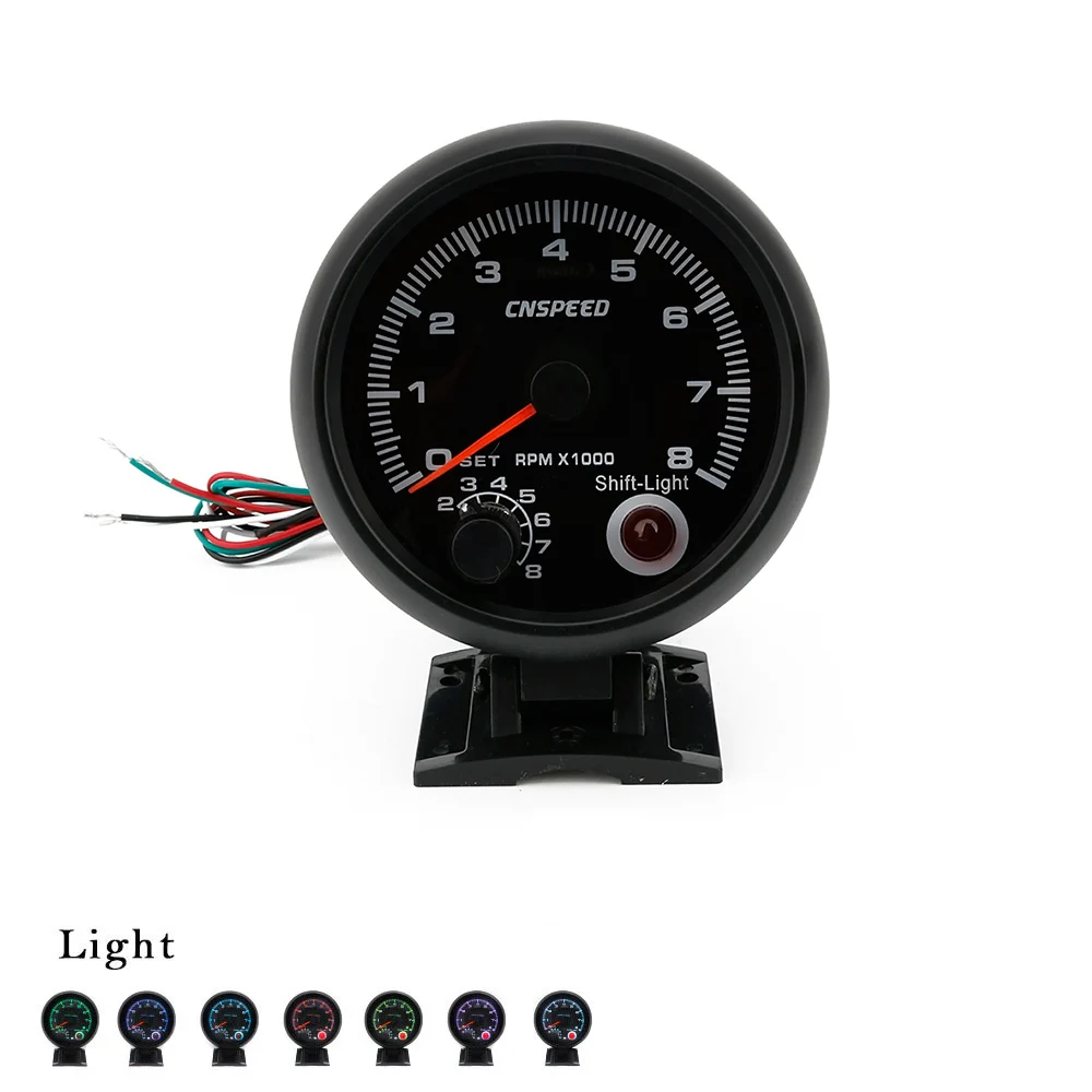 

80mm Car Tachometer Gauge 0-8000 RPM Gauge Fit 4 6 8 Cylinder 7 Colors Led Light 12V Shift Light YC100142-CN