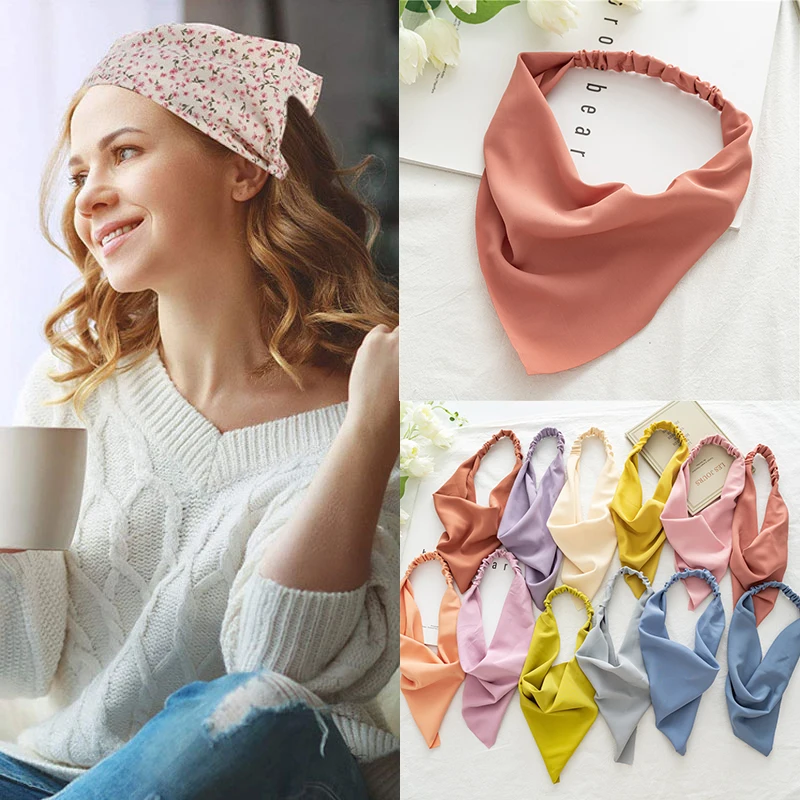 

New Fashion Solid Triangle Headbands Candy Color Scarf Turbans for Women Girls Stretch Hairbands Hair Accessories Headwraps