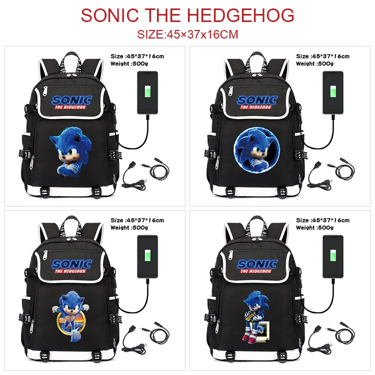 

Sonic Peripheral Backpack Cartoon Printing USB Interface School Bag Charging Backpack Computer Bag Satchel