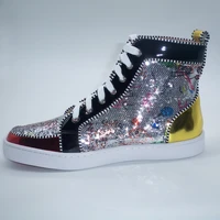 sequins graffiti leather sneakers fashion high top lace up sneakers men casual shoes outdoor winter shoes free shipping