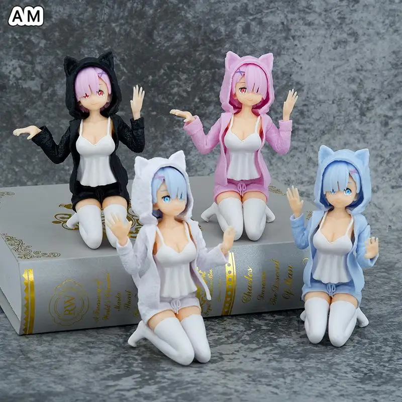 

Anime Cat Ears Rem Kawaii Action Figure RE: Zero-Starting Life In Another World Ram Sexy Kneeling Model Static Collection Toys